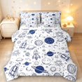 thumbnail image 1 of Manfei Cute Rocket Planet 7-Piece Twin Bedding,Kawaii Moon Stars Bedding Comforter Set,White Navy,Polkadot Reversible, 1 of 7