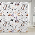 thumbnail image 1 of Manfei Cute Rockets Planets Shower Curtain 72Wx72L,Cartoon Spaceship Bathroom Curtain,White, 1 of 5