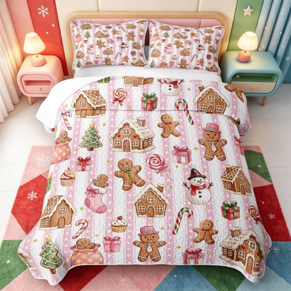 Manfei Cute Rustic Christmas Quilt Full,Farmhouse Bell Full Bedspread Sets,3-Piece,1 Coverlet and 2 Pillowcases
