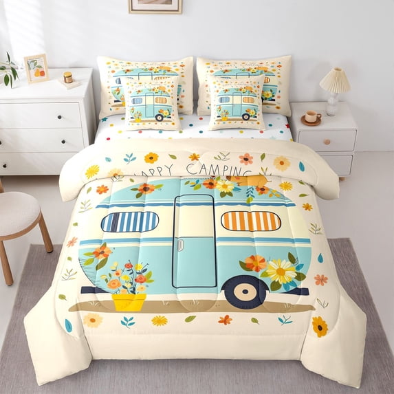 Manfei Cute Rv 7 Pieces Full Size Bedding Sets,Kawaii Capybara Full Size Bed in a Bag,Beige,Polkadot Reversible