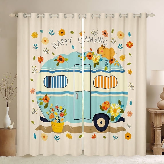 Manfei Cute Rv Kitchen Curtains,Kawaii Capybara Black Out Curtains Pack of 2 (42x63 Each),Beige