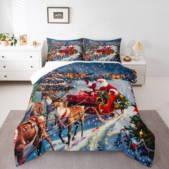 Manfei Cute Santa Claus Full Size Comforter Sets,Merry Christmas Bedding Comforter Set,Xmas Gifts Bedding Sets For Child,Microfiber Bedroom Decor,3pcs