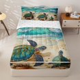 thumbnail image 1 of Manfei Cute Sea Turtle Zipper Twin Comforter Sets with Fitted Sheet and 2 Pillowcases,Sandy Beach Zipper Bedding Set,Yellow Green,Reversible,4pcs, 1 of 8