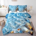 thumbnail image 1 of Manfei Cute Seashell 7pcs Queen Bedding,Blue Sea Waves Bedding Comforter Set Queen,Reversible, 1 of 8