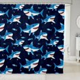 thumbnail image 1 of Manfei Cute Shark Shower Curtain 72Wx72L, Ocean Fish Bathroom Curtain, Navy Blue, 1 of 5