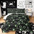 thumbnail image 1 of Manfei Cute Simple Cat Twin Quilt Set, Cartoon Kitten Twin Coverlet Set, Black Green, 2 Pieces, 1 Bedspread and 1 Pillowcase, 1 of 7