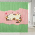 thumbnail image 1 of Manfei Cute Sleeping Cat Shower Curtain 72Wx84L, Cartoon Pet Lover Bathroom Shower Curtain, Green Pink, 1 of 5