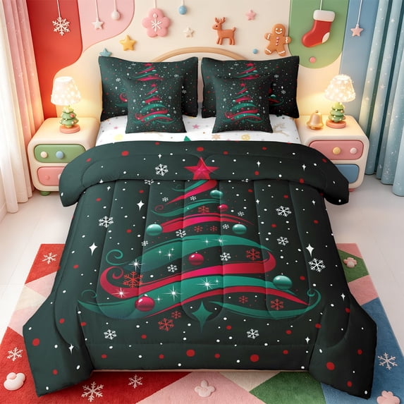 Manfei Cute Snowflake 7 Pieces Full Size Bedding Sets,Christmas Winter Festive Full Size Bed in a Bag,Xmas Reversible