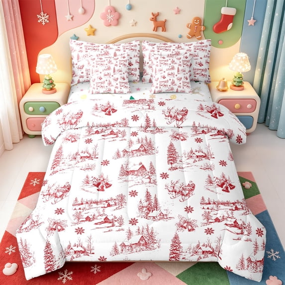 Manfei Cute Snowman 7-Piece Twin Bedding,Happy Christmas Bedding Comforter Set,Xmas Reversible