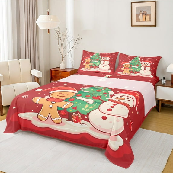 Manfei Cute Snowman Bed Sheets for Girls, Dreamy Christmas Snowflake King Sheets, Fairy Tale Sheet Set, Breathable Home Decor, 4pcs