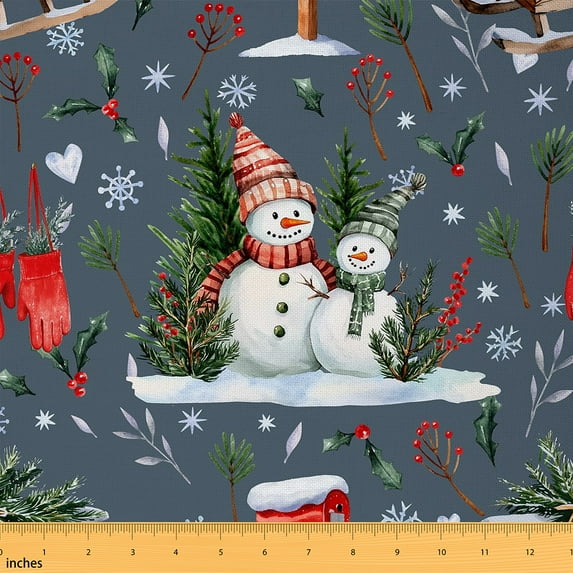 Manfei Cute Snowman Fabric by the Yard (10 Yards), Kids Happy New Year Gifts Decorative Fabric by the Yard, Merry Christmas DIY Fabric