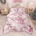 thumbnail image 1 of Manfei Cute Snowman Queen Comforter Set 3 Pieces for Girls Boys, Pink Gloves Scarf Bedding Sets, Merry Christmas Bedding Comforter Set, Breathable Home Decor, 1 of 8