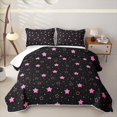 thumbnail image 1 of Manfei Cute Stars Polka Dot Bed Spread Queen,Playful Design Queen Coverlet Set,Black Pink,Pink Reversible,3 Pieces,1 Quilt and 2 Pillowcases, 1 of 7