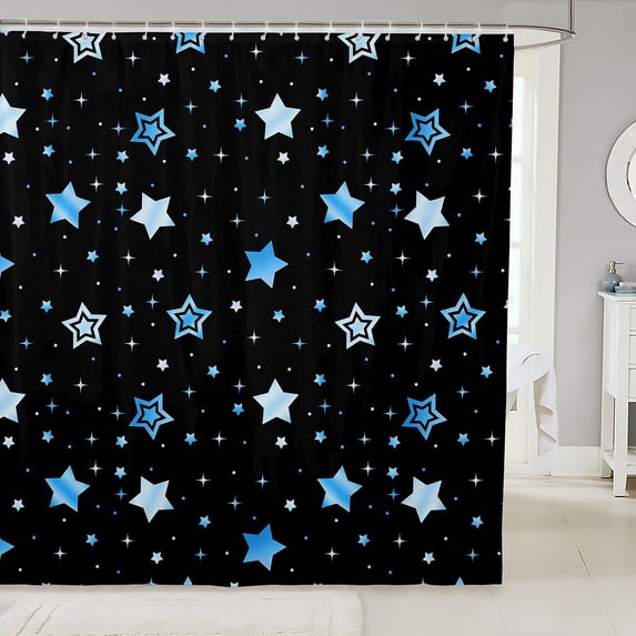 Manfei Cute Stars Polka Dot Shower Curtain 72Wx78L,Sprinkle Print Bath Curtain,Blue