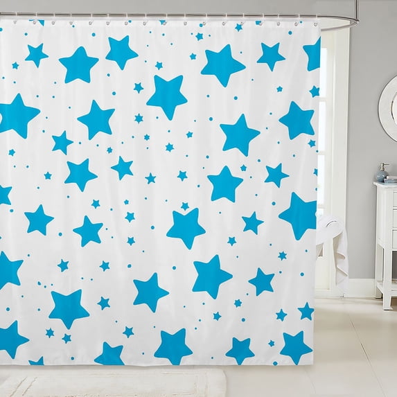 Manfei Cute Stars Shower Curtain 72Wx72L,Cartoon Polka Dot Bathroom Curtain,White Blue