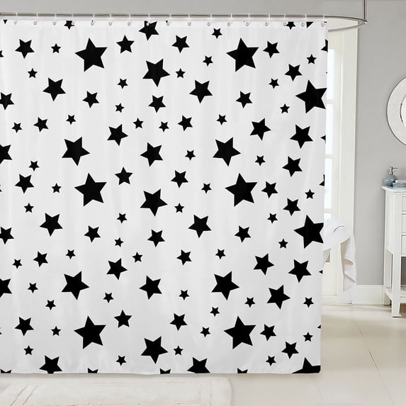 Manfei Cute Stars Shower Curtain 72Wx78L,Kawaii Sprinkle Print Bath Curtain,White Black