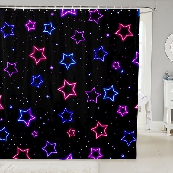 Manfei Cute Stars Shower Curtain 72Wx84L,Lovely Cartoon Themed Bathroom Shower Curtain,Black