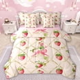 thumbnail image 1 of Manfei Cute Strawberry 7-Piece Bedding Comforter Set,Bow Tie Ribbon King Bedding Sets,Pink Green Red Bed Sheets For Girls Kids,Breathable Home Decor Reversible, 1 of 8