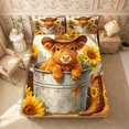 thumbnail image 1 of Manfei Cute Sunflowers Highland Cattle Fitted Sheet Queen 3-Piece,Floral Animal Bedding,Orange Brown,1 Fitted Sheet and 2 Pillowcases, 1 of 6