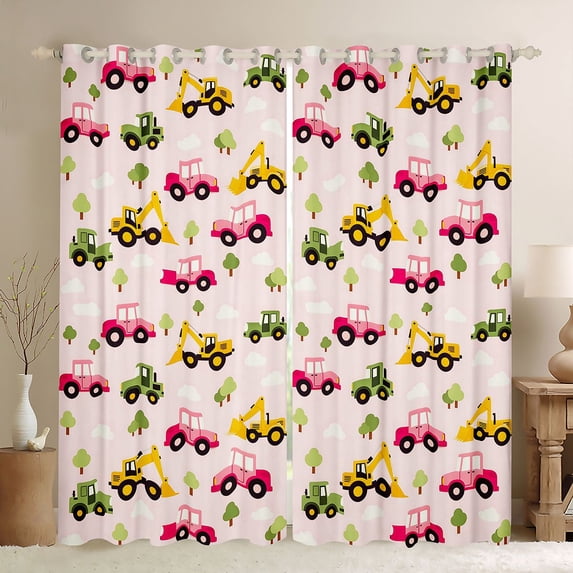 Manfei Cute Trees Blackout Curtains,Cartoon Cars Print Curtains Pack of 2 (42x84 Each),Pink