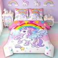 thumbnail image 1 of Manfei Cute Unicorn 7-Piece Bedding Comforter Set,Kawaii Cartoon Rainbow King Bedding Sets,Multicolor Cartoon Stars Print Bed Sheets For Teens,Ultra Soft Home Decor Reversible, 1 of 8
