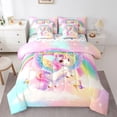 thumbnail image 1 of Manfei Cute Unicorn 7-Piece King Bedding,Dreamy Rainbow King Bed in a Bag,Multicolor,Colorful Stars Reversible, 1 of 7