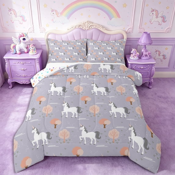 Manfei Cute Unicorn Full Size Comforter Sets 3-Piece,Cartoon Animal Bedding Comforter Set,1 Comforter and 2 Pillowcases,Reversible