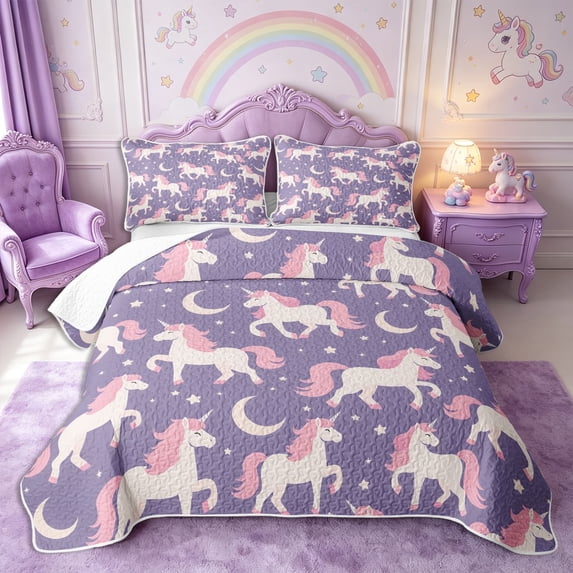 Manfei Cute Unicorn Quilt Full 3-Piece,Cartoon Animal Full Bedspread Sets,1 Coverlet and 2 Pillowcases