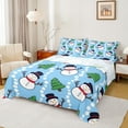 thumbnail image 1 of Manfei Cute Winter Snowman Twin Sheet Sets 3 Pieces for Boys Girls, Green Xmas Tree Twin Fitted Sheet, Blue White Polka Dots Flat Sheet, Super Cozy Room Decor, 1 of 7