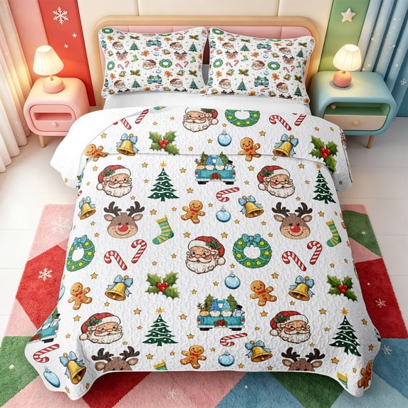Manfei Cute Xmas Pink Christmas Quilt Full,Winter Holiday Full Bedspread Sets,3 Pieces,1 Coverlet and 2 Pillowcases