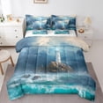 thumbnail image 1 of Manfei Cyan Ocean Marine Twin Bedding Sets 7-Piece for Teen, Coastal Lighthouse Bedding Comforter Set, Nautical Sheet Sets, Super Cozy Room Decor, 1 of 7