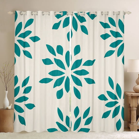 Manfei Dahlia Floral Blackout Curtains, Teal Flower Curtains Pack of 2 (42x84 Each)