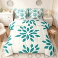 thumbnail image 1 of Manfei Dahlia Floral Twin Bedding, Teal Flower Bedding Comforter Set, Gray Reversible 7-Piece, 1 of 6