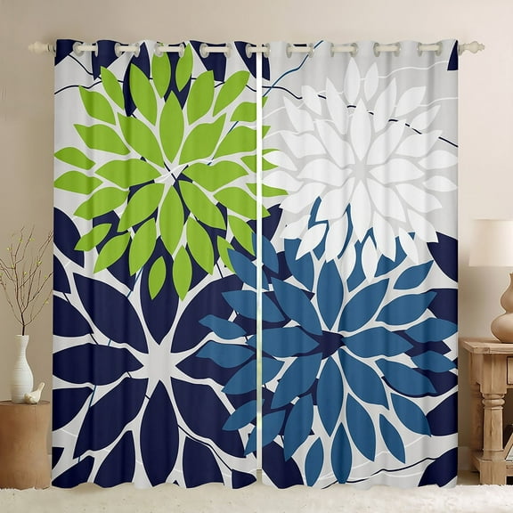 Manfei Dahlia Leaf Curtains and Drapes (38x54),Rustic Farmhouse Cabin Blackout Curtains for Bedroom,Green Blue White Curtains Pack of 2 (38x54),Super Cozy Room Decoration