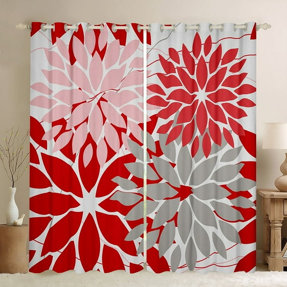 Manfei Dahlia Leaf Curtains for Living Room,Rustic Farmhouse Cabin Blackout Curtains Set of 2 (38x54),Red Gray Pink Curtains and Drapes (38x54),Super Cozy Room Decoration