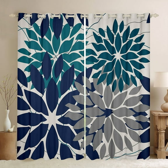 Manfei Dahlia Leaf Curtains Pack of 2 (38x54),Rustic Farmhouse Cabin Black Out Curtains,Green Blue Gray Curtains for Living Room,Super Cozy Room Decoration