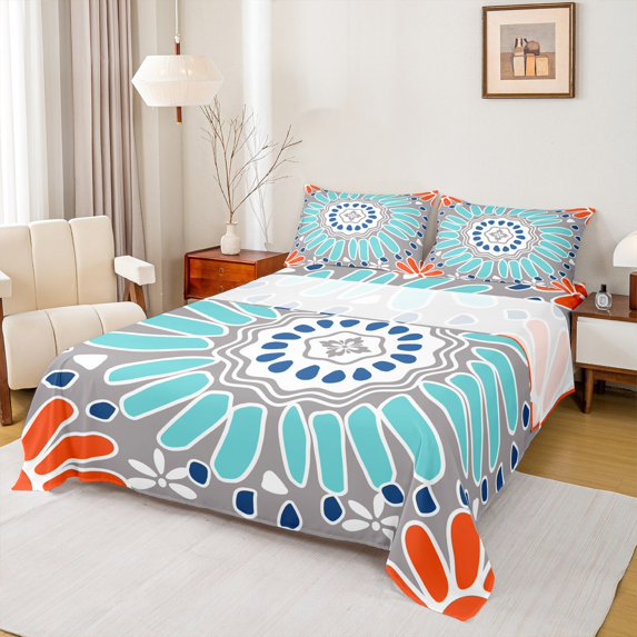 Manfei Dahlia Sheet Set Full,Retro Flower Floral Bedding Sets Full Size,Watercolor Full Sheet Sets,Microfiber Room Decor,4pcs