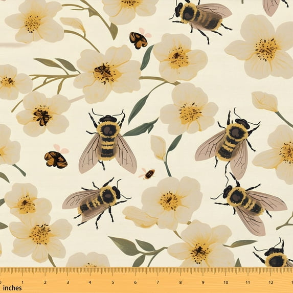 Manfei Daisy Fabric by the Yard 3 Yards Floral Room Decor Fabric by the Yard, Cream Yellow