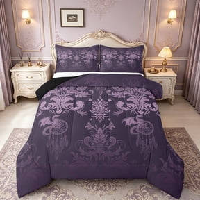 Manfei Damask Bedding Comforter Set,Gothic Flower Twin Comforter Sets,Cartoon Dragon Dreamcatcher Bedding Set,Breathable Bedroom Decorative Reversible,2-Piece