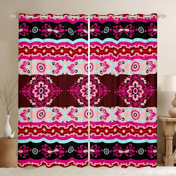 Manfei Damask Floral Blackout Curtains Set of 2 (52x84 Each), Baroque Flower Curtain, Pink and Red
