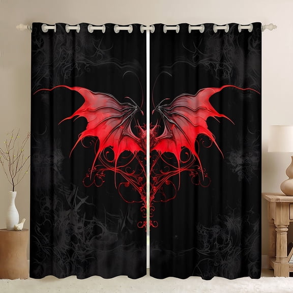 Manfei Damask Flower Blackout Curtains Set of 2 (52x84 Each),Gothic Theme Window Curtains,Red Black Curtains and Drapes,Lightweight Bedroom Decoration