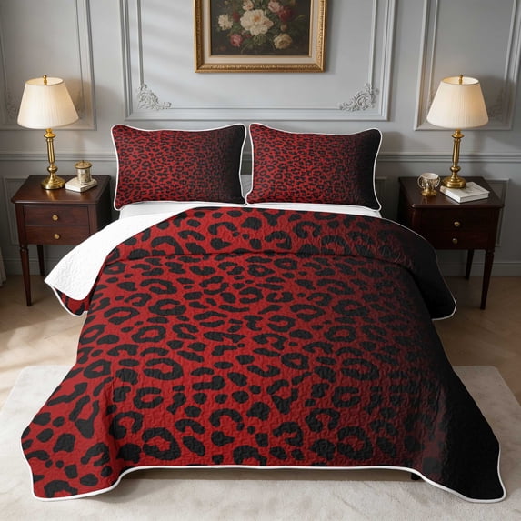 Manfei Dark Red Leopard Bed Spread Queen, Ruby Shadow Spot Queen ...
