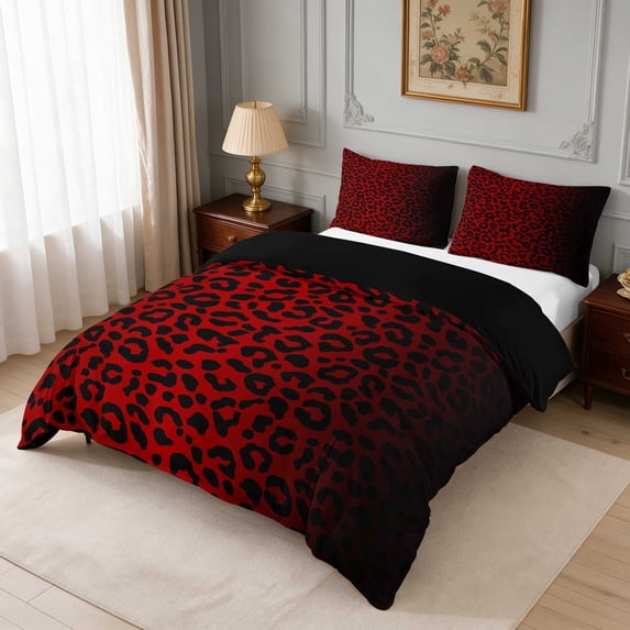 Manfei Dark Red Leopard Bedding, Ruby Shadow Spot Duvet Cover Full ...
