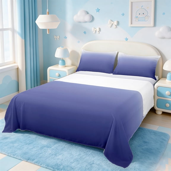 Manfei Deep Blue Twin Sheet Sets,Silver Ombre Bedding Twin Size,Modern Aesthetic Art Bed Sheets Set Twin Size,Breathable Room Decoration,4pcs