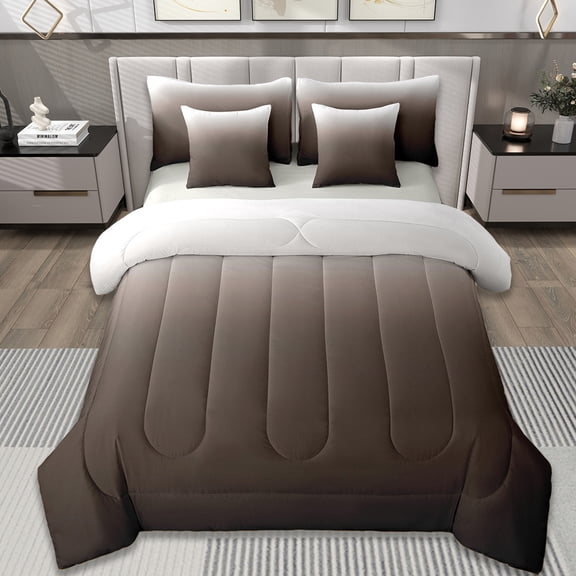 Manfei Deep Brown Bed in a Bag Twin Size,White Gradient Bed Set,Modern Abstract Art Bedding Twin Size,Ultra Soft Room Decorative Reversible,7 Pieces