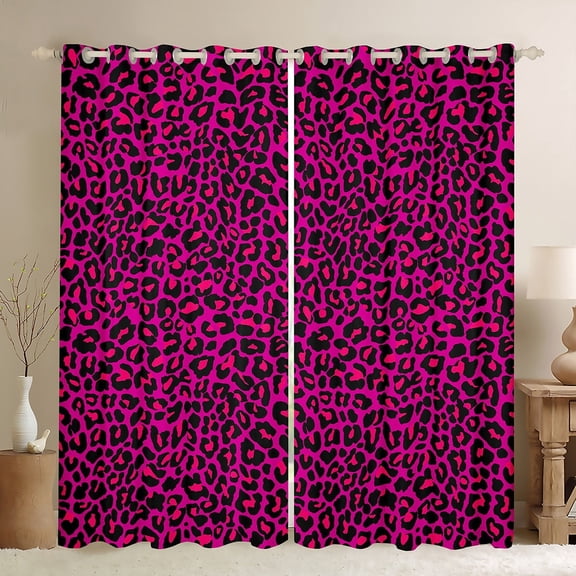 Manfei Deepblue Leopard Print Black Out Curtains,Pink Black Curtains Pack of 2 (42x63 Each),Kids Cheetah Pattern Bedroom Curtains For Children,Microfiber Bedroom Decor