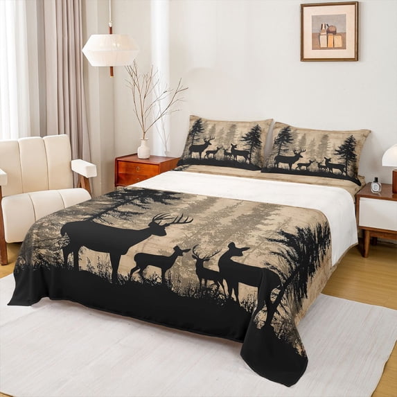 Homewish Deer Family Animal Full Size Sheets for Adult, Jungle Wildlife Bed Sheets, Rustic Farmhouse Sheet Sets, Breathable Home Decor, 4 Pieces