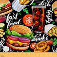 thumbnail image 1 of Manfei Delicious Fast Food Sewing & Crafting Fabric (1 Yard) for Kids, Hamburger French Fries Home Decor Fabric by the Yard, Drinks Juice DIY Fabric, 1 of 6