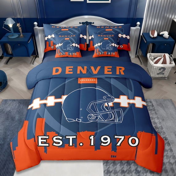 Manfei Denver Bed in a Bag Twin Size,Rugby Sports Bed Set,American Ball Sport Bedding Twin Size,Breathable Room Decorative Reversible,7 Pieces