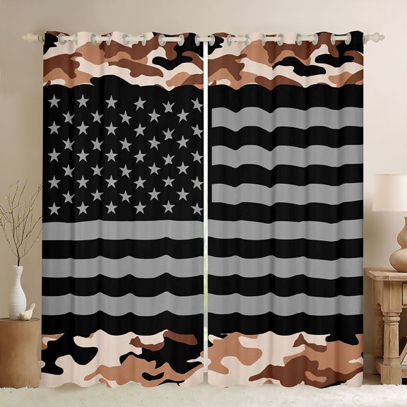 Manfei Desert Camouflage American Flag Kitchen Curtains, Tactical Patriotic Fourth of July Black Out Curtains Pack of 2 (42x63 Each)